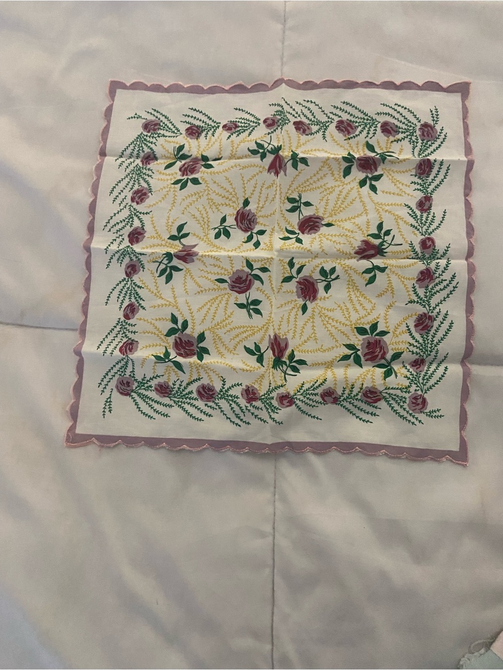 Floral Printed Decorative Handkerchief - Pink Border